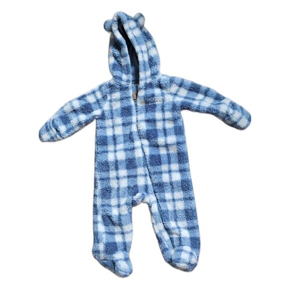Carter’s Baby Winter Footie One Piece Blue Plaid Fuzzy Zip-Up Pajamas Size 9m - Picture 1 of 7